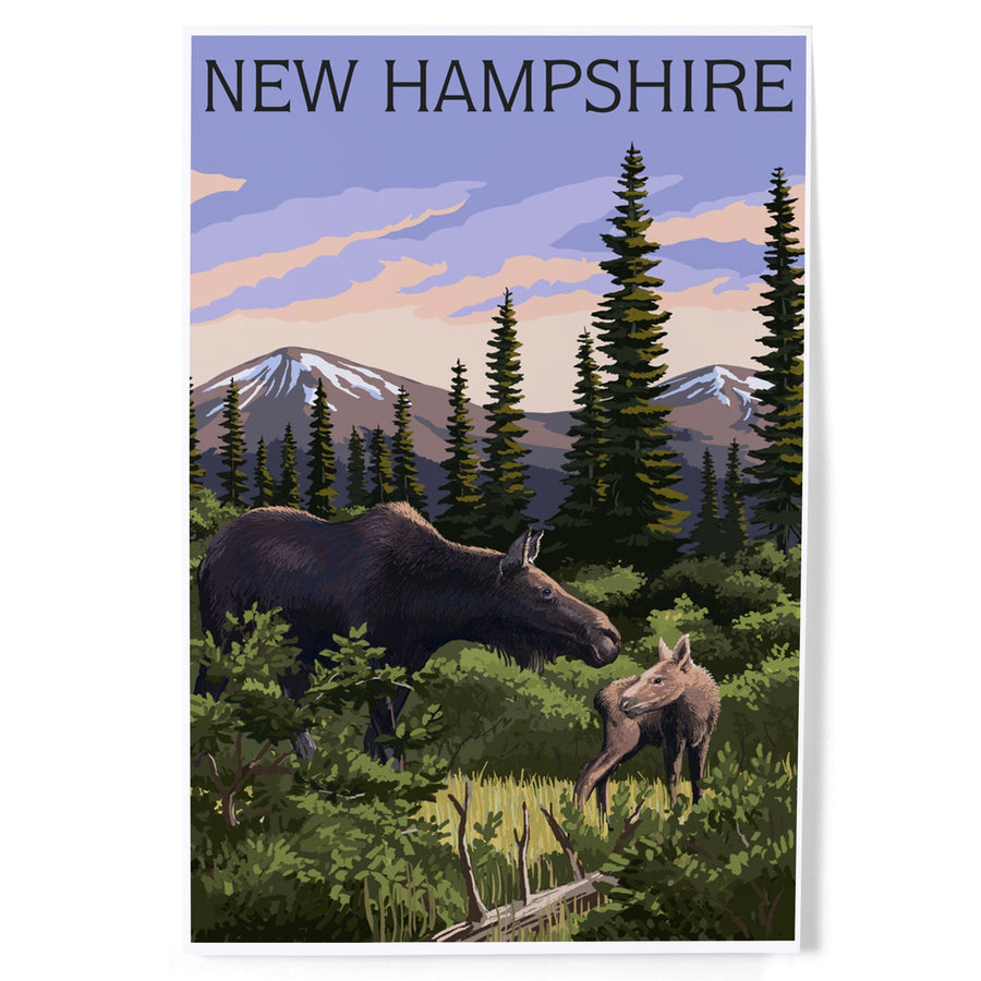 New Hampshire, Moose and Calf, Art & Giclee Prints Art Lantern Press 