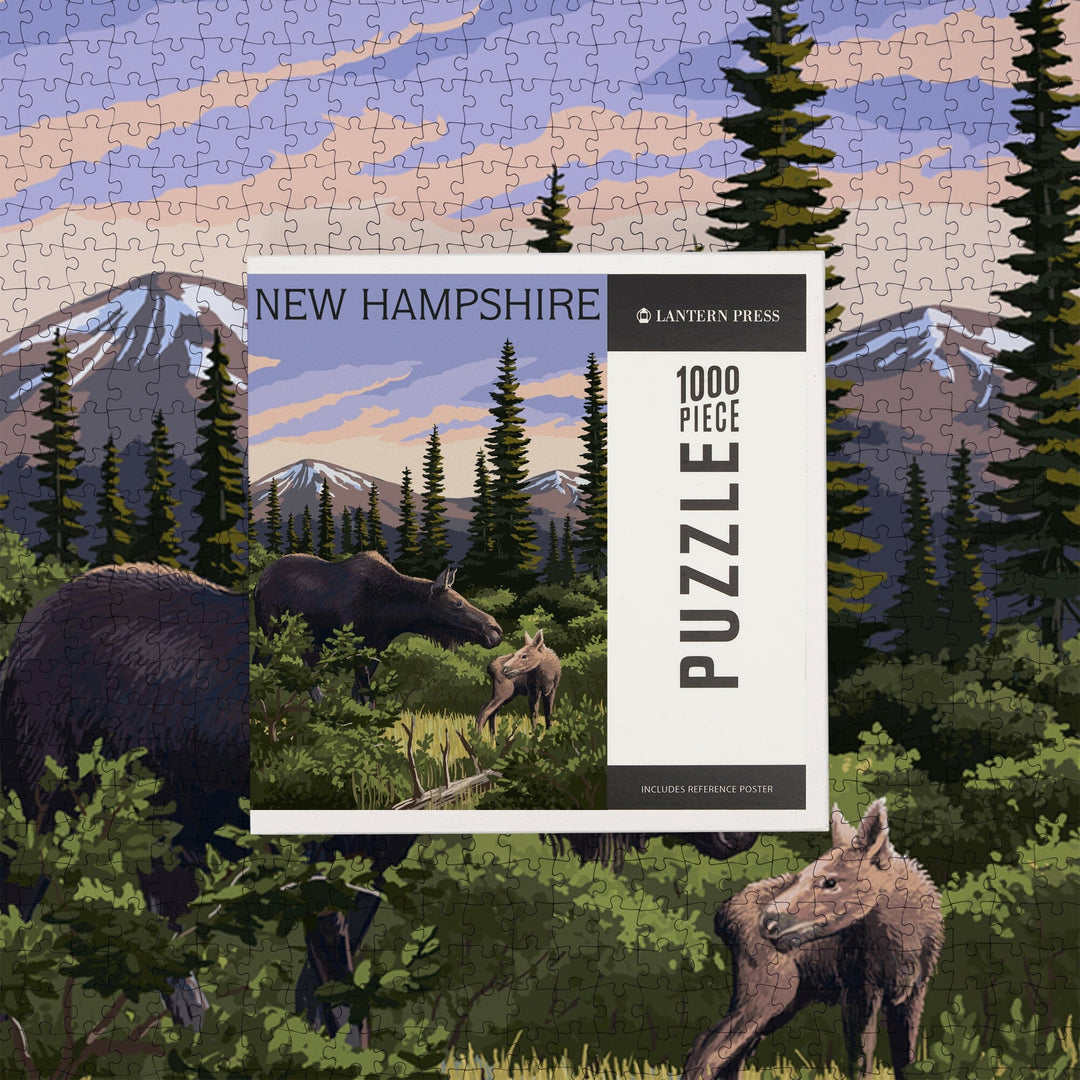 New Hampshire, Moose and Calf, Jigsaw Puzzle Puzzle Lantern Press 