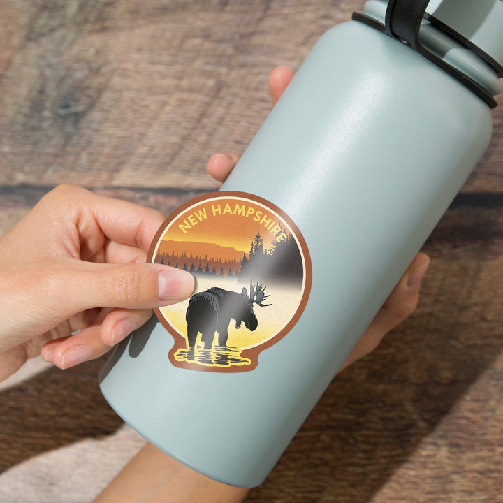 New Hampshire, Moose at Dawn, Contour, Vinyl Sticker Sticker Lantern Press 