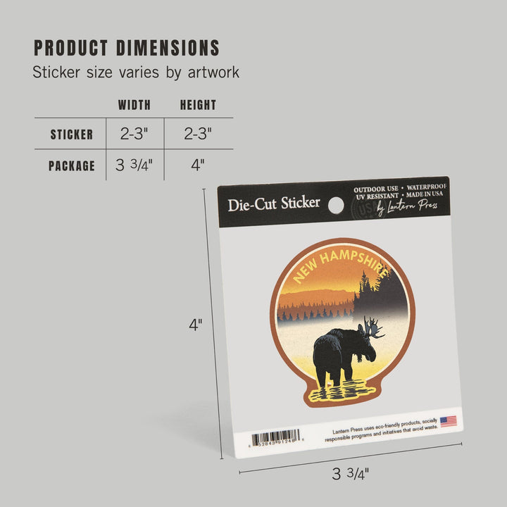 New Hampshire, Moose at Dawn, Contour, Vinyl Sticker Sticker Lantern Press 