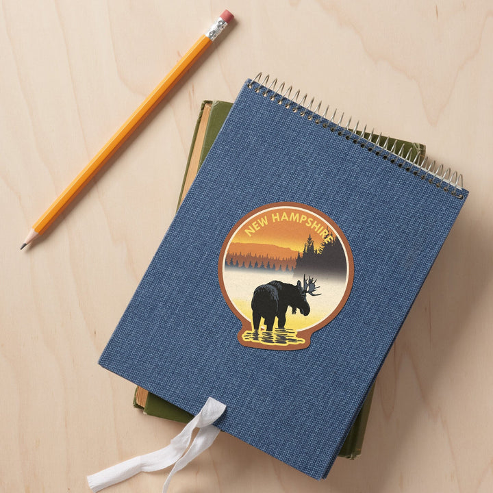 New Hampshire, Moose at Dawn, Contour, Vinyl Sticker Sticker Lantern Press 