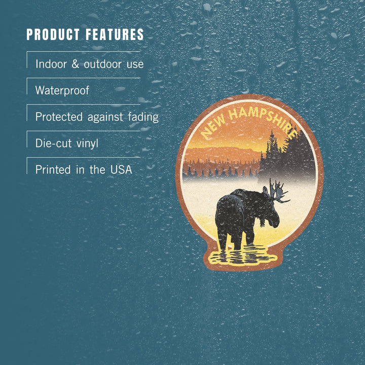 New Hampshire, Moose at Dawn, Contour, Vinyl Sticker Sticker Lantern Press 