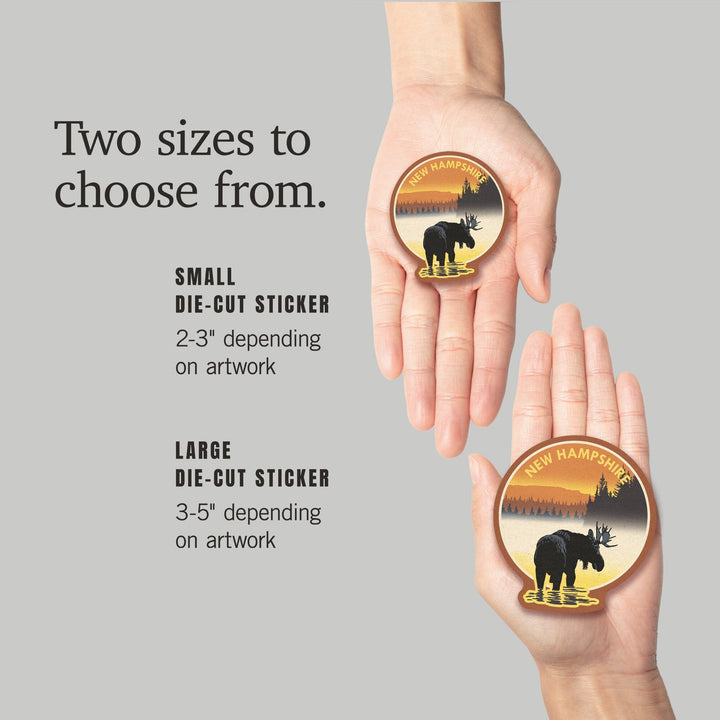 New Hampshire, Moose at Dawn, Contour, Vinyl Sticker Sticker Lantern Press 