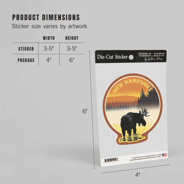 New Hampshire, Moose at Dawn, Contour, Vinyl Sticker Sticker Lantern Press 