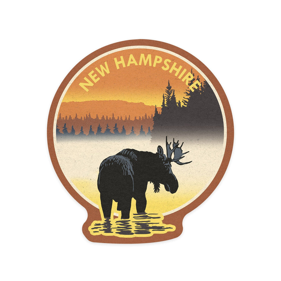 New Hampshire, Moose at Dawn, Contour, Vinyl Sticker Sticker Lantern Press 
