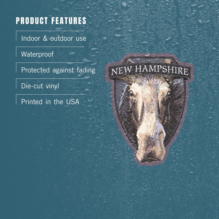 New Hampshire, Moose Up Close, Contour, Vinyl Sticker Sticker Lantern Press 