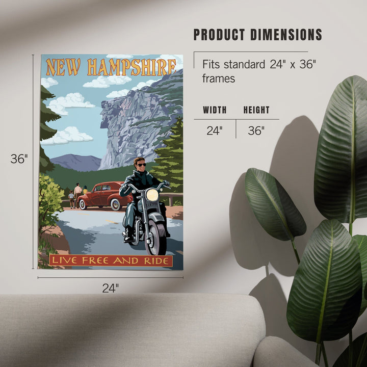 New Hampshire, Motorcycle Scene and Old Man of the Mountain, Art & Giclee Prints Art Lantern Press 