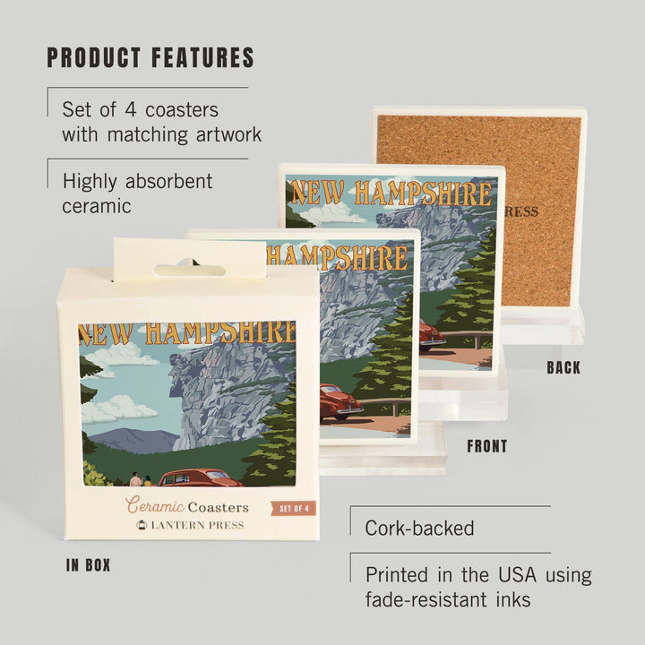 New Hampshire, Old Man of the Mountain and Roadway, Coasters Coasters Lantern Press 