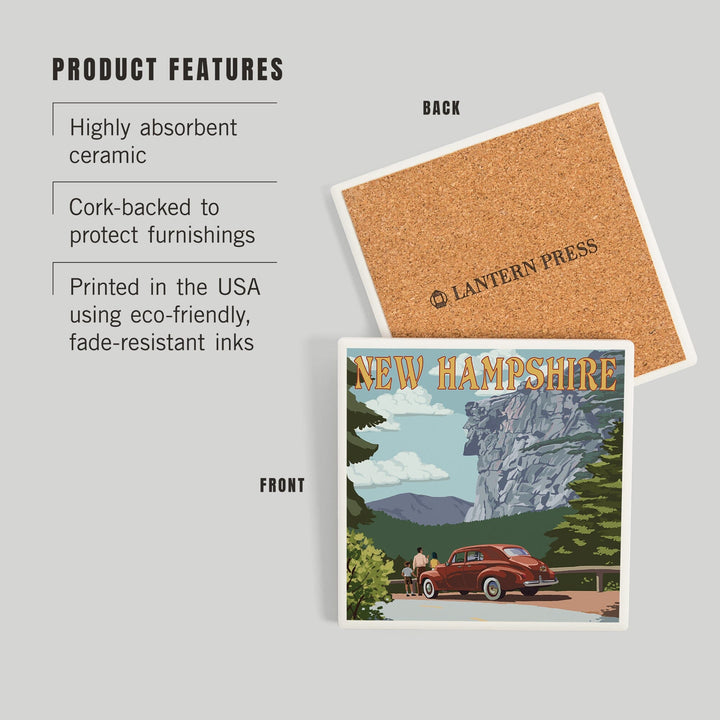New Hampshire, Old Man of the Mountain and Roadway, Coasters Coasters Lantern Press 