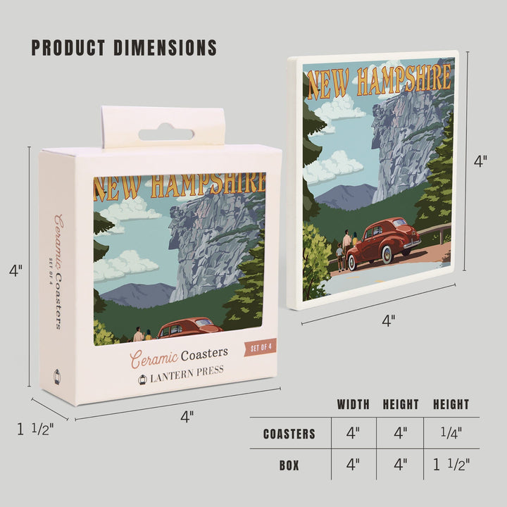New Hampshire, Old Man of the Mountain and Roadway, Coasters Coasters Lantern Press 