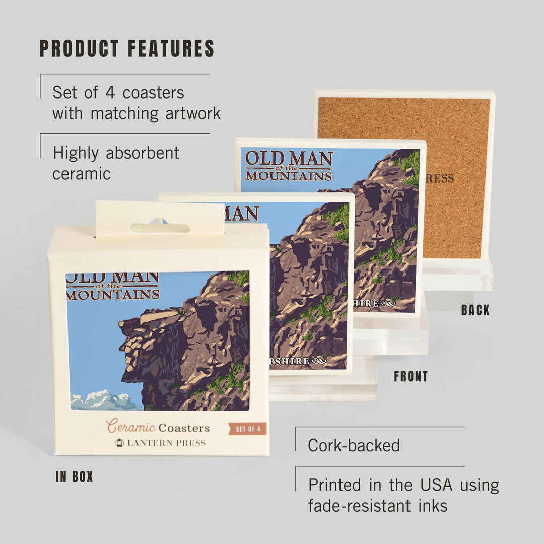 New Hampshire, Old Man of the Mountain, Coasters Coasters Lantern Press 