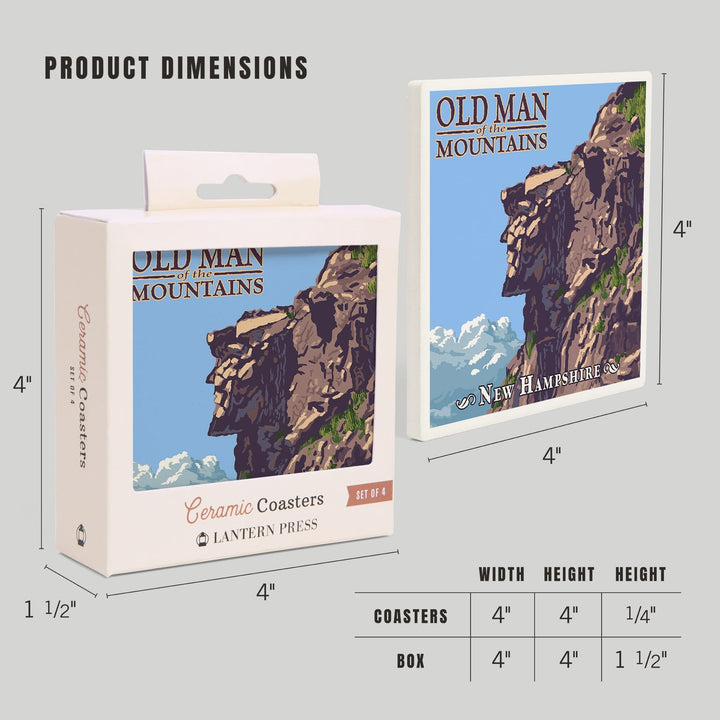 New Hampshire, Old Man of the Mountain, Coasters Coasters Lantern Press 