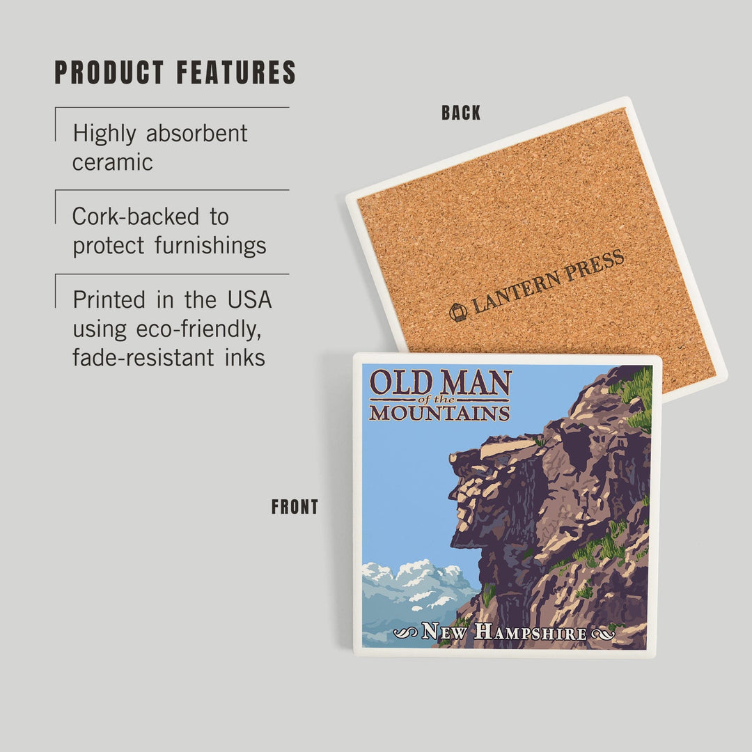 New Hampshire, Old Man of the Mountain, Coasters Coasters Lantern Press 