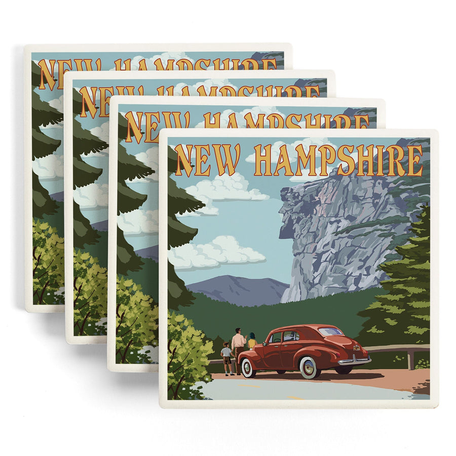 New Hampshire, Old Man of the Mountain & Roadway, Lantern Press Artwork, Coaster Set Coasters Lantern Press 