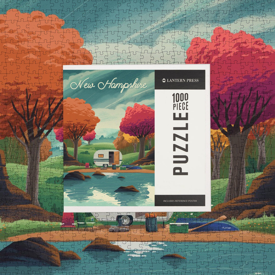 New Hampshire, Outdoor Activity, At Home Anywhere, Camper in Fall Colors, Jigsaw Puzzle Puzzle Lantern Press 