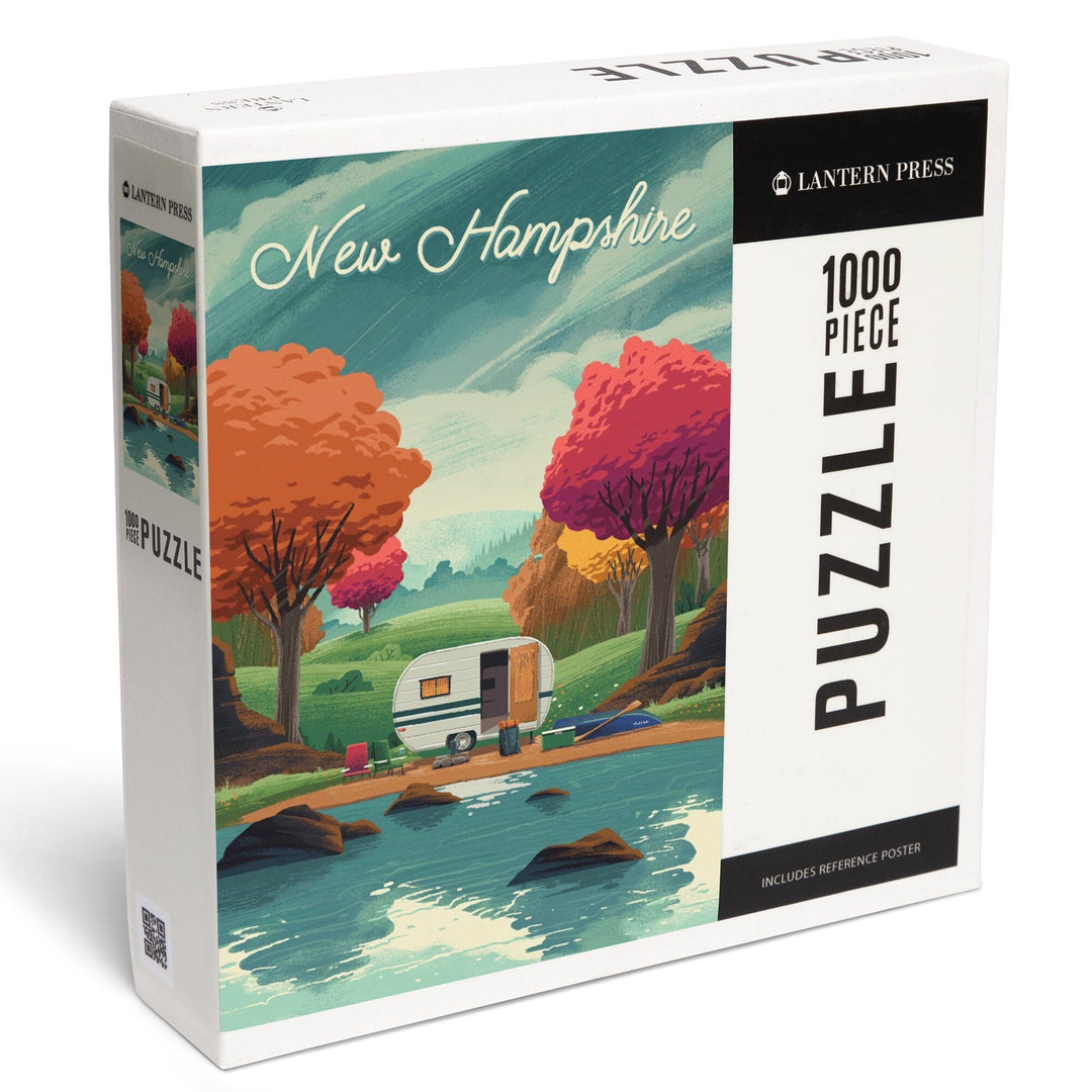 New Hampshire, Outdoor Activity, At Home Anywhere, Camper in Fall Colors, Jigsaw Puzzle Puzzle Lantern Press 