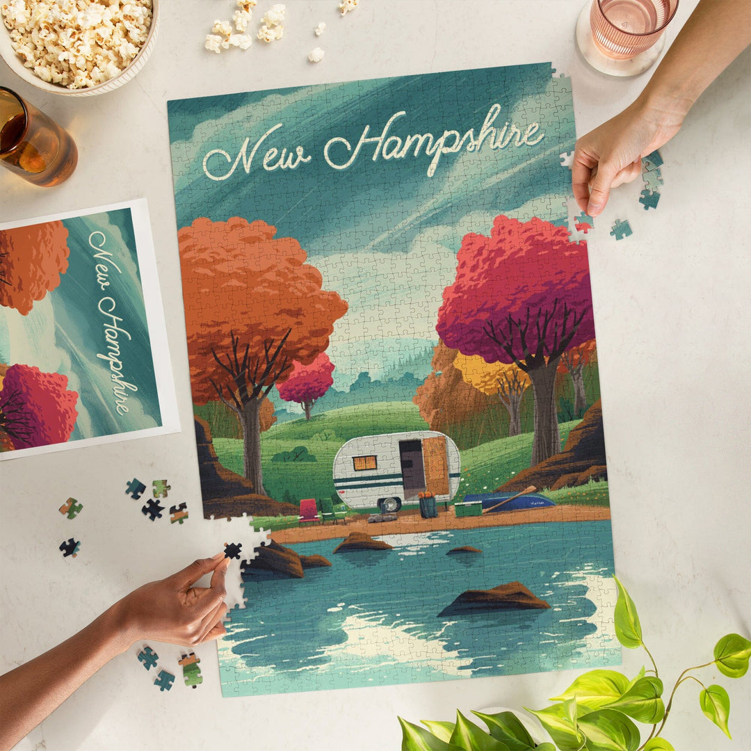 New Hampshire, Outdoor Activity, At Home Anywhere, Camper in Fall Colors, Jigsaw Puzzle Puzzle Lantern Press 