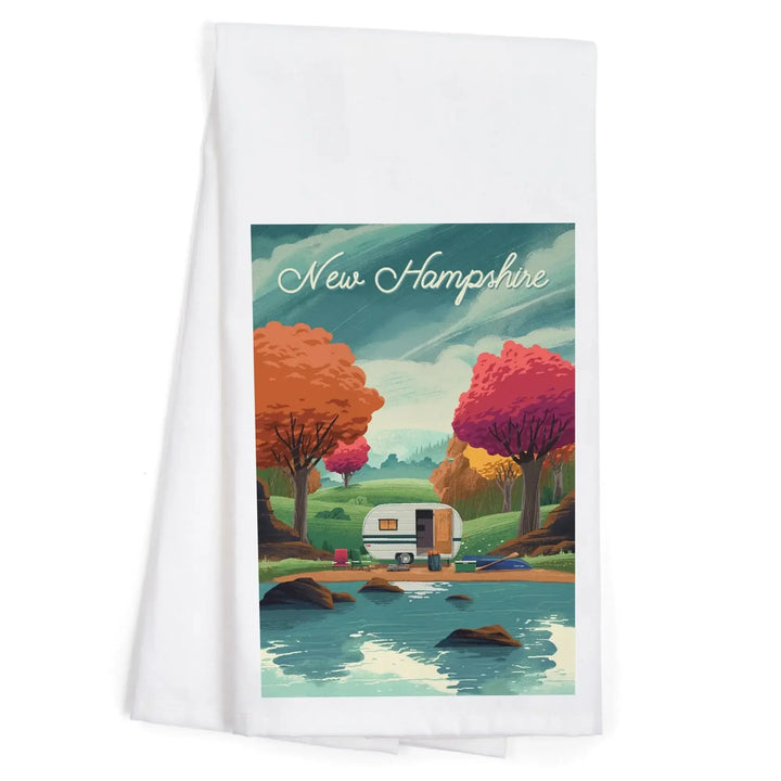 New Hampshire, Outdoor Activity, At Home Anywhere, Camper in Fall Colors, Organic Cotton Kitchen Tea Towels Kitchen Lantern Press 