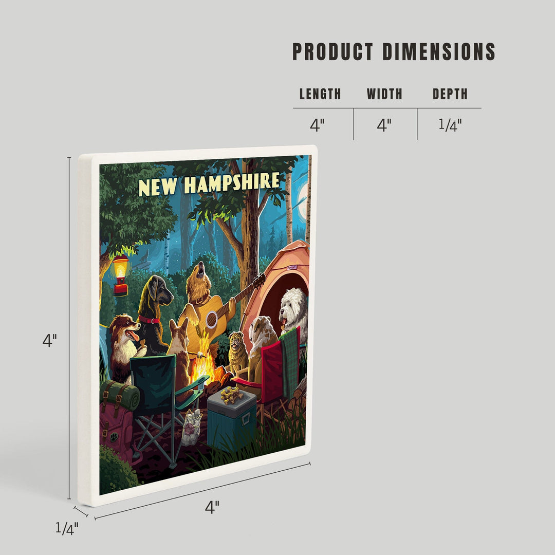 New Hampshire, Painterly, Pack Life, Dogs Around Campfire, Coasters Coasters Lantern Press 