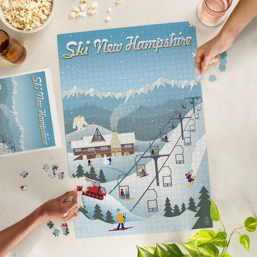 New Hampshire, Retro Ski Resort, Jigsaw Puzzle Puzzle Lantern Press 
