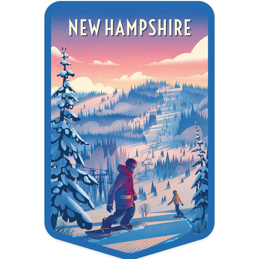 New Hampshire, Shred the Gnar, Snowboarding, Contour, Vinyl Sticker Sticker Lantern Press 