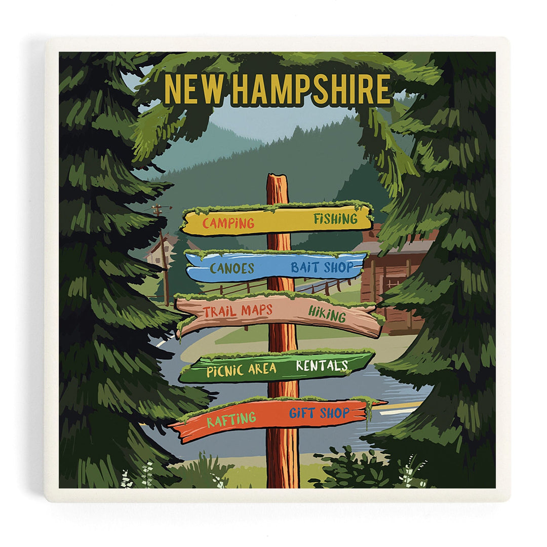 New Hampshire, Signpost, Forest and Camp, Coasters Coasters Lantern Press 