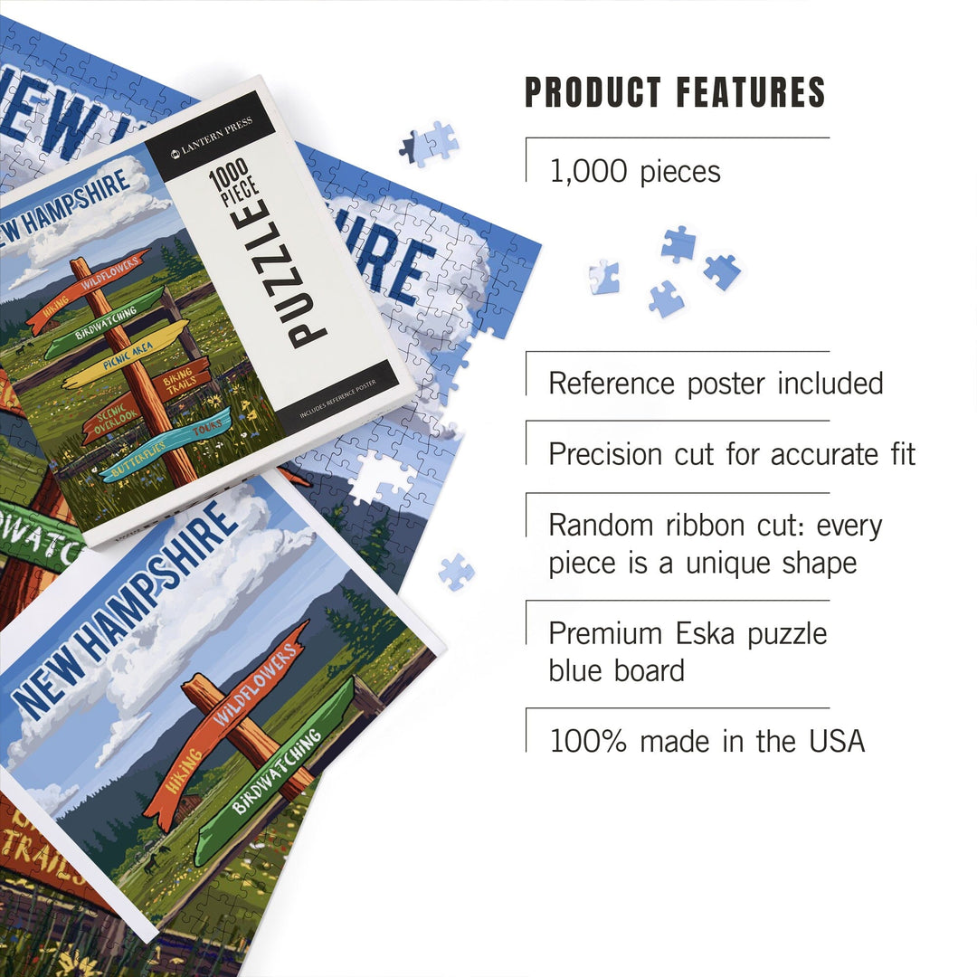 New Hampshire, Signpost, Meadow, Jigsaw Puzzle Puzzle Lantern Press 