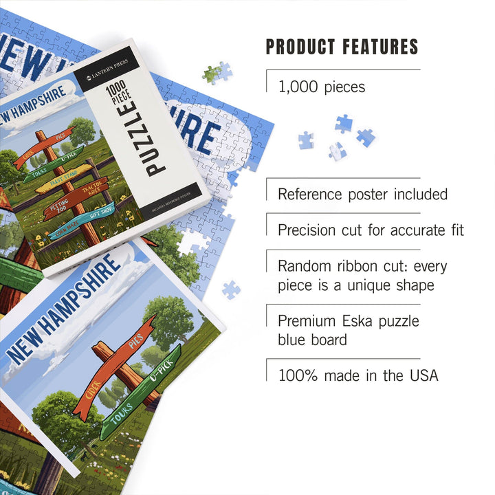 New Hampshire, Signpost, Orchard, Jigsaw Puzzle Puzzle Lantern Press 