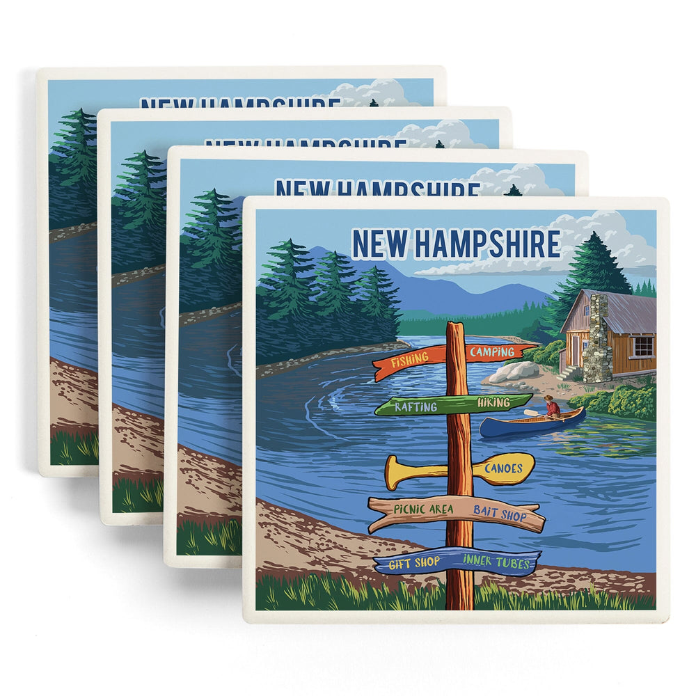New Hampshire, Signpost, River, Coasters Coasters Lantern Press 