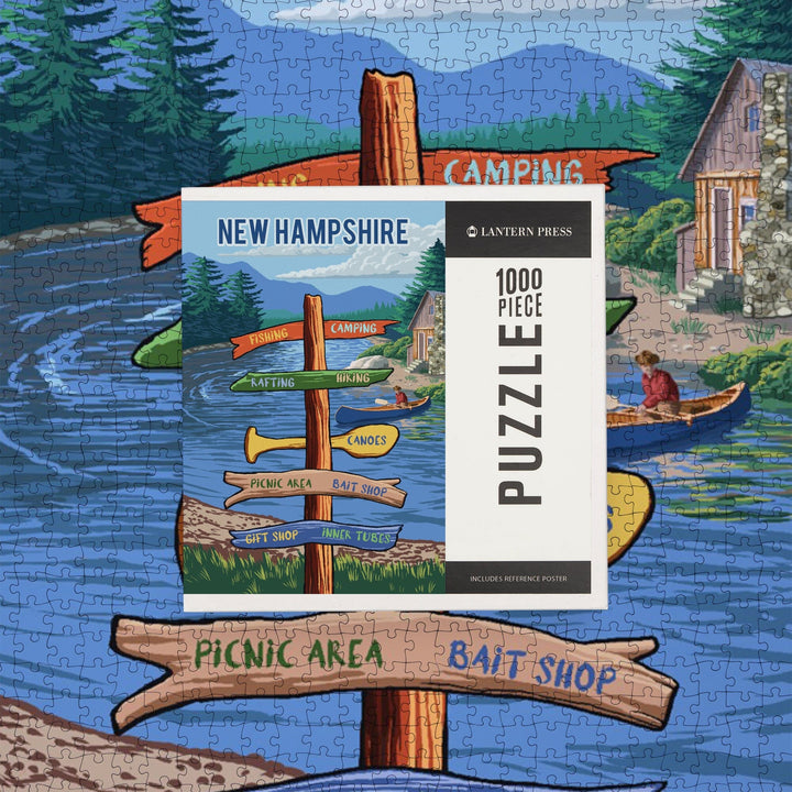 New Hampshire, Signpost, River, Jigsaw Puzzle Puzzle Lantern Press 