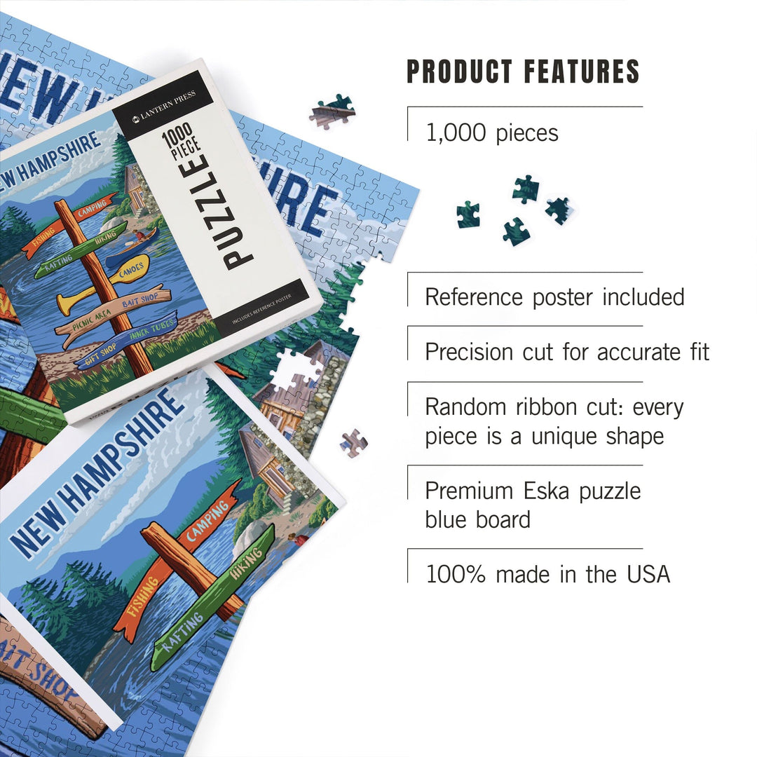New Hampshire, Signpost, River, Jigsaw Puzzle Puzzle Lantern Press 