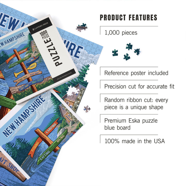 New Hampshire, Signpost, River, Jigsaw Puzzle Puzzle Lantern Press 