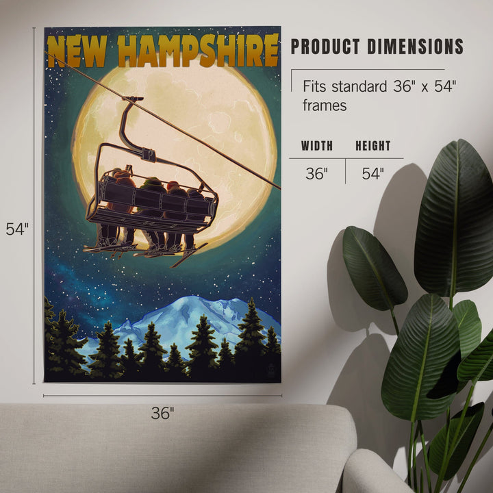 New Hampshire, Ski Lift and Full Moon, Art & Giclee Prints Art Lantern Press 