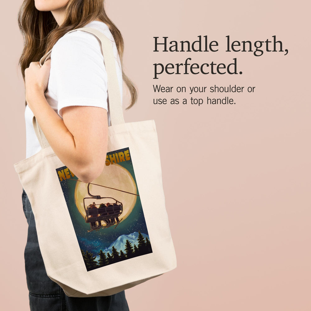 New Hampshire, Ski Lift and Full Moon, Tote Bag Totes Lantern Press 