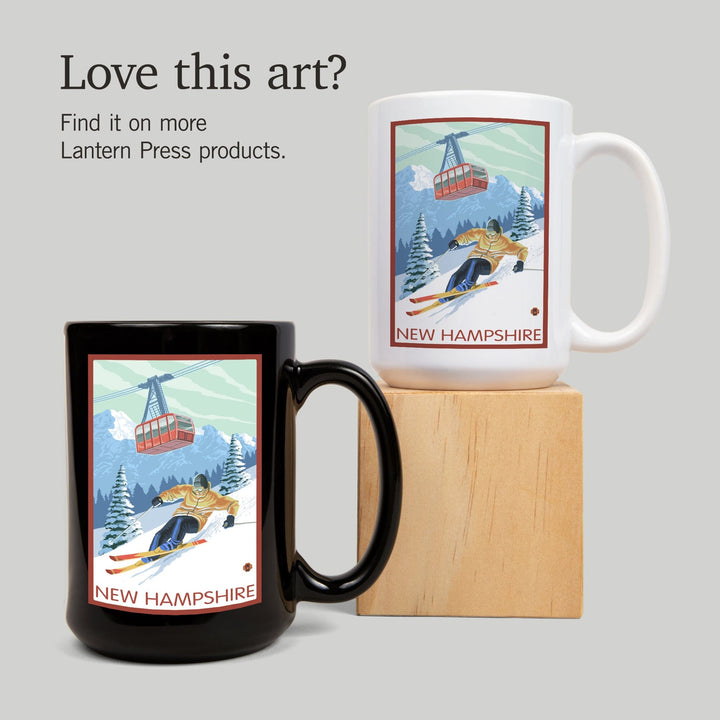 New Hampshire, Skier and Tram, Lantern Press Artwork, Ceramic Mug Mugs Lantern Press 