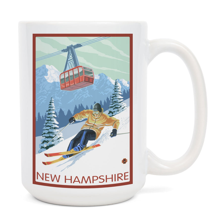 New Hampshire, Skier and Tram, Lantern Press Artwork, Ceramic Mug Mugs Lantern Press 