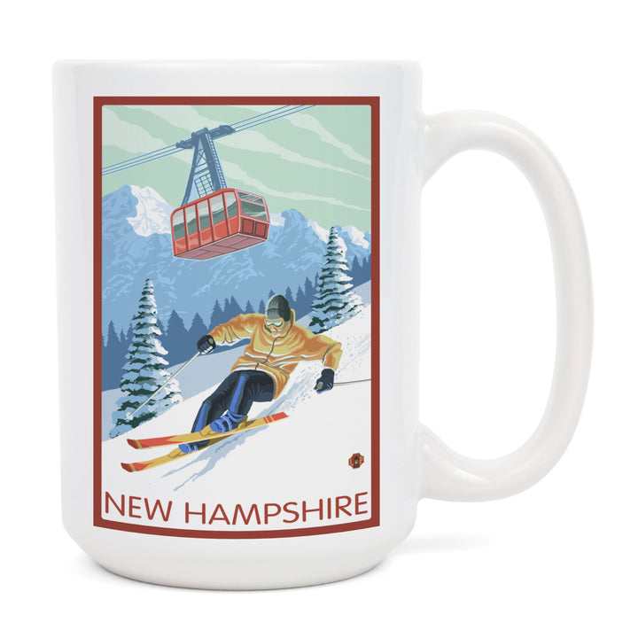 New Hampshire, Skier and Tram, Lantern Press Artwork, Ceramic Mug Mugs Lantern Press 