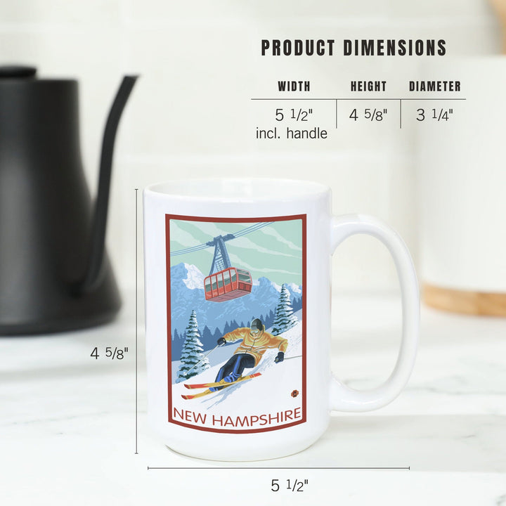 New Hampshire, Skier and Tram, Lantern Press Artwork, Ceramic Mug Mugs Lantern Press 