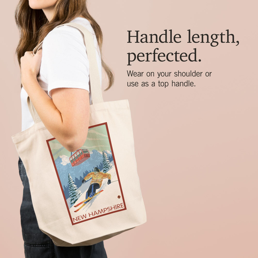 New Hampshire, Skier and Tram, Tote Bag Totes Lantern Press 