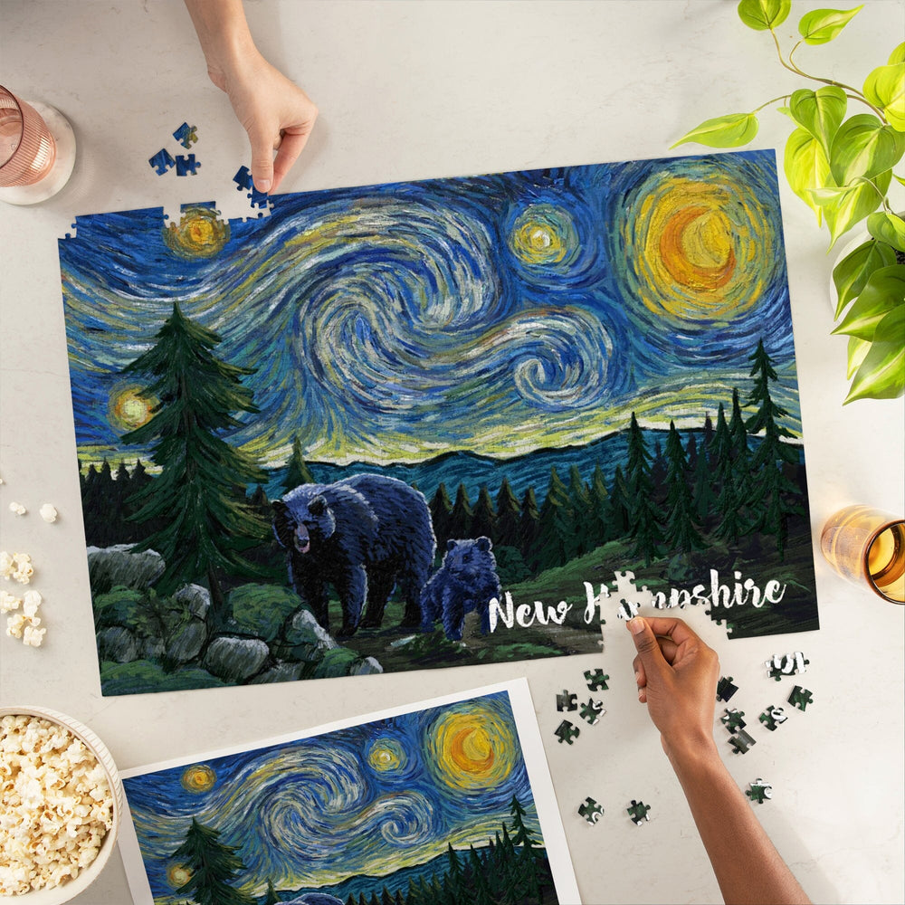 New Hampshire, Starry Night, Bear and Cub, Jigsaw Puzzle Puzzle Lantern Press 
