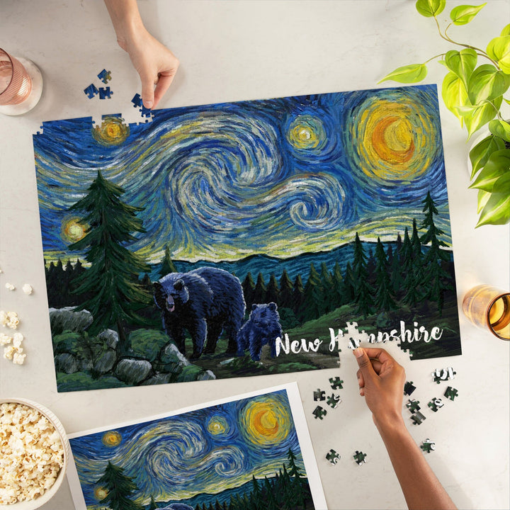 New Hampshire, Starry Night, Bear and Cub, Jigsaw Puzzle Puzzle Lantern Press 