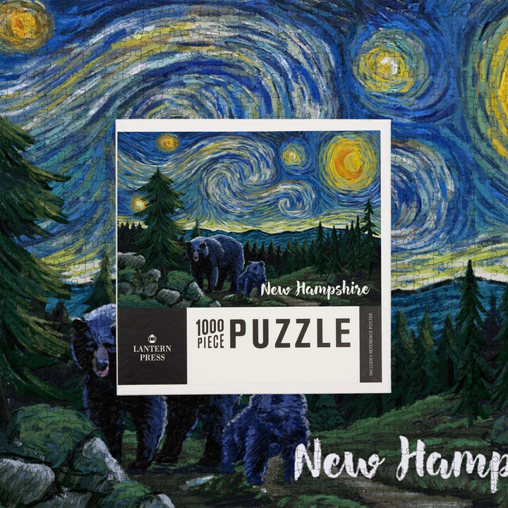 New Hampshire, Starry Night, Bear and Cub, Jigsaw Puzzle Puzzle Lantern Press 