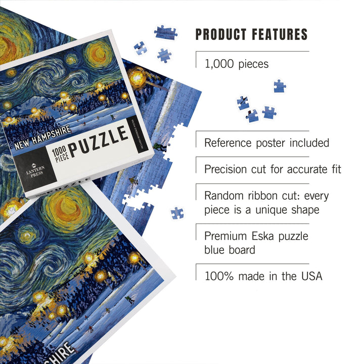 New Hampshire, Starry Night, Ski, Jigsaw Puzzle Puzzle Lantern Press 