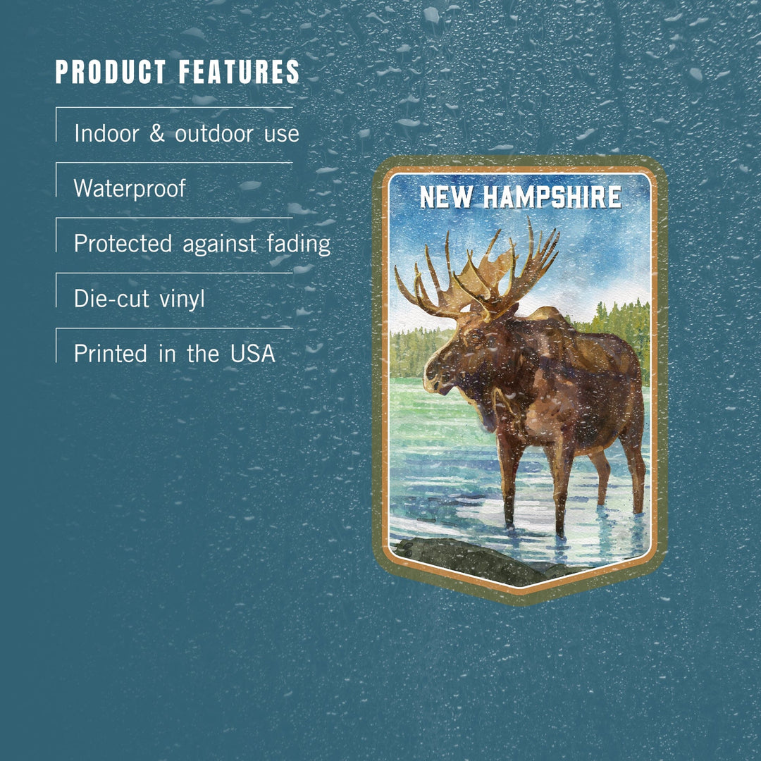 New Hampshire, Watercolor Study, Moose, Contour, Vinyl Sticker Sticker Lantern Press 