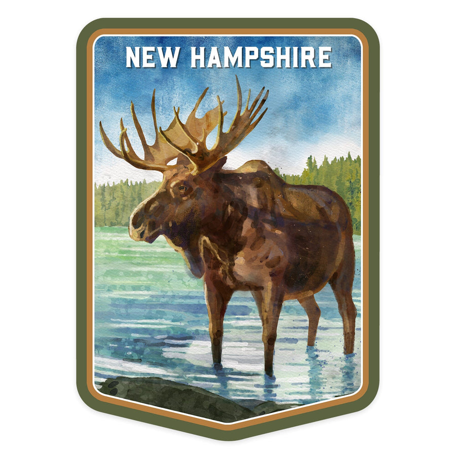 New Hampshire, Watercolor Study, Moose, Contour, Vinyl Sticker Sticker Lantern Press 
