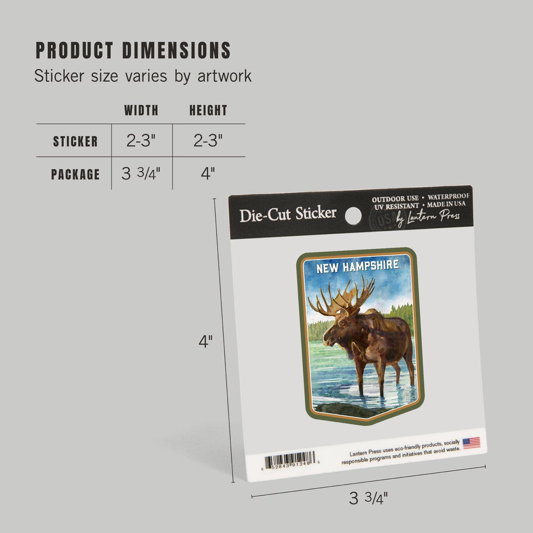 New Hampshire, Watercolor Study, Moose, Contour, Vinyl Sticker Sticker Lantern Press 