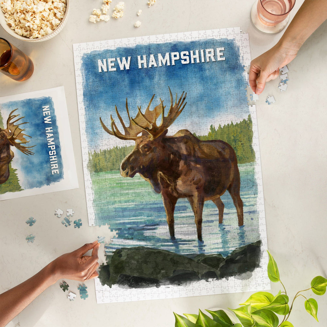 New Hampshire, Watercolor Study, Moose, Jigsaw Puzzle Puzzle Lantern Press 