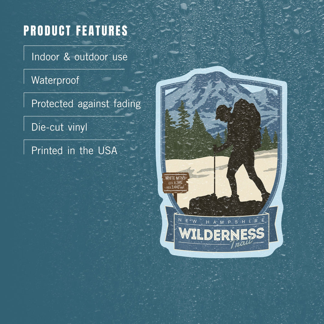 New Hampshire, White Mountains, Backpacker, Vector Style, Contour, Vinyl Sticker Sticker Lantern Press 