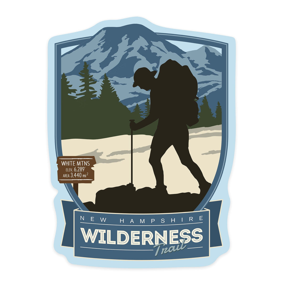 New Hampshire, White Mountains, Backpacker, Vector Style, Contour, Vinyl Sticker Sticker Lantern Press 