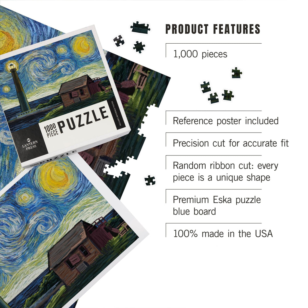 New Jersey, Barnegat Light and Shack, Skyline, Van Gogh Starry Night, Jigsaw Puzzle Puzzle Lantern Press 